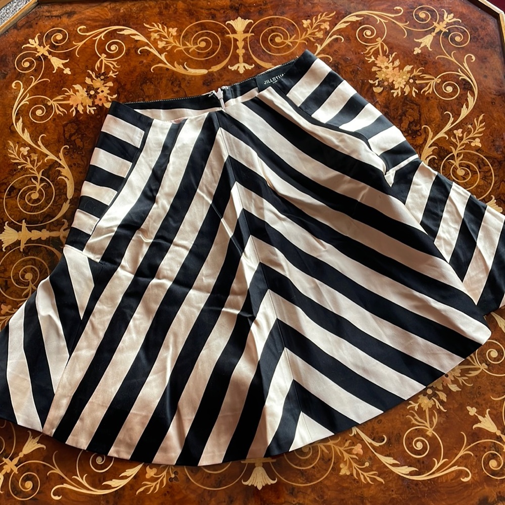 JILL STUART COLLECTION peach & black striped silk mini skirt sz2 waist ~25”